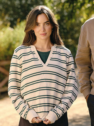 Hadley Barbados Stripe Feather Fleece Pullover Womens Tops Long Shirt Threads 4 Thought
