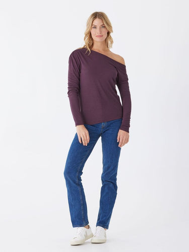 Leoni Feather Rib LS Off Shoulder Top Threads 4 Thought