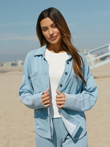 Blaire Denim Terry Button-Down Womens Tops Long Shirt Threads 4 Thought