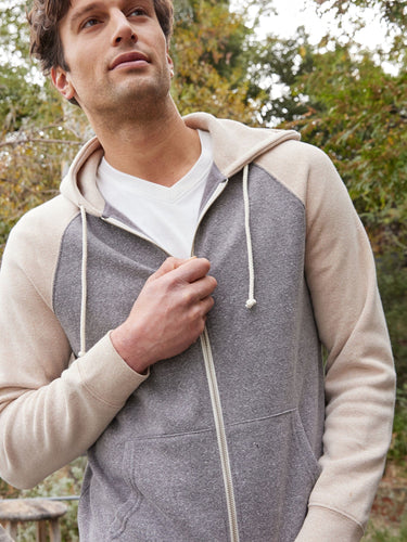 Triblend Raglan Colorblock Zip Fleece Hoodie Mens Outerwear Sweatshirt Threads 4 Thought
