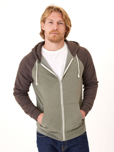 Triblend Raglan Colorblock Zip Fleece Hoodie Mens Outerwear Sweatshirt Threads 4 Thought