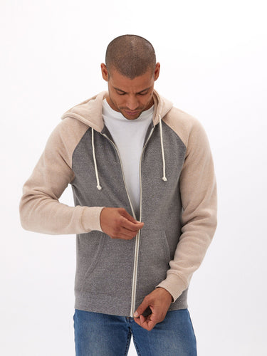 Triblend Raglan Colorblock Zip Fleece Hoodie Mens Outerwear Sweatshirt Threads 4 Thought