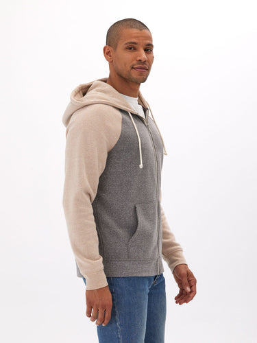 Triblend Raglan Colorblock Zip Fleece Hoodie Mens Outerwear Sweatshirt Threads 4 Thought