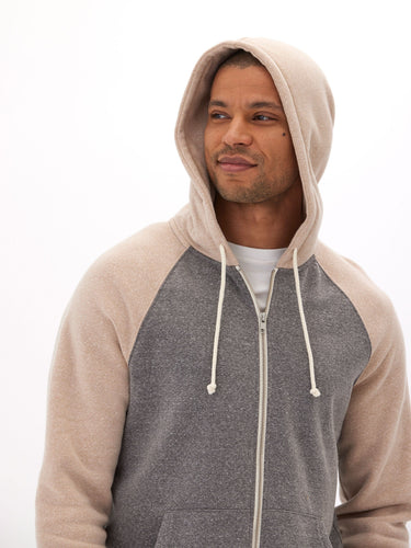 Triblend Raglan Colorblock Zip Fleece Hoodie Mens Outerwear Sweatshirt Threads 4 Thought