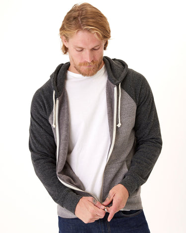 Triblend Raglan Colorblock Zip Fleece Hoodie Mens Outerwear Sweatshirt Threads 4 Thought 