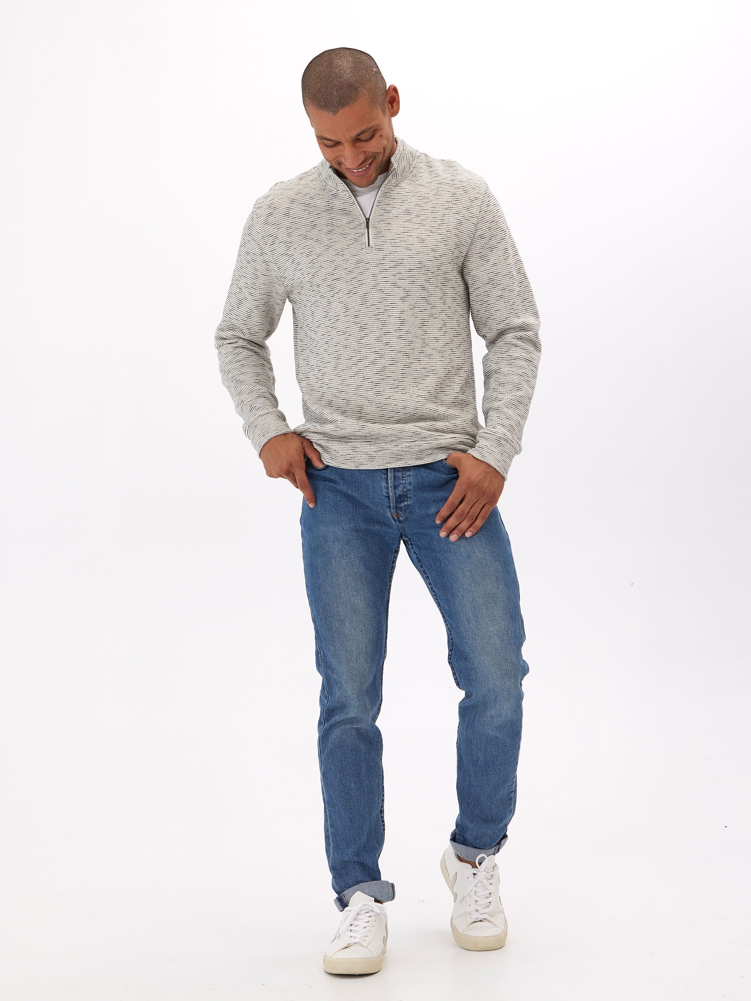 Felix Stripe Terry 1/4 Zip Pullover Mens Outerwear Sweatshirt Threads 4 Thought 