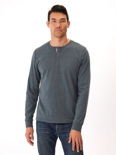 Long Sleeve Triblend 2-Button Henley Mens Tops Tshirt Long Threads 4 Thought