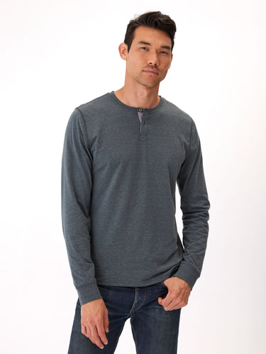 Long Sleeve Triblend 2-Button Henley Mens Tops Tshirt Long Threads 4 Thought