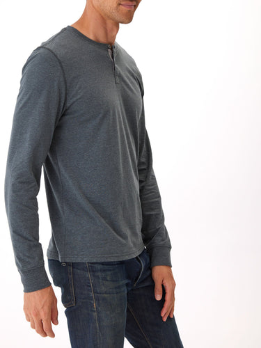 Long Sleeve Triblend 2-Button Henley Mens Tops Tshirt Long Threads 4 Thought