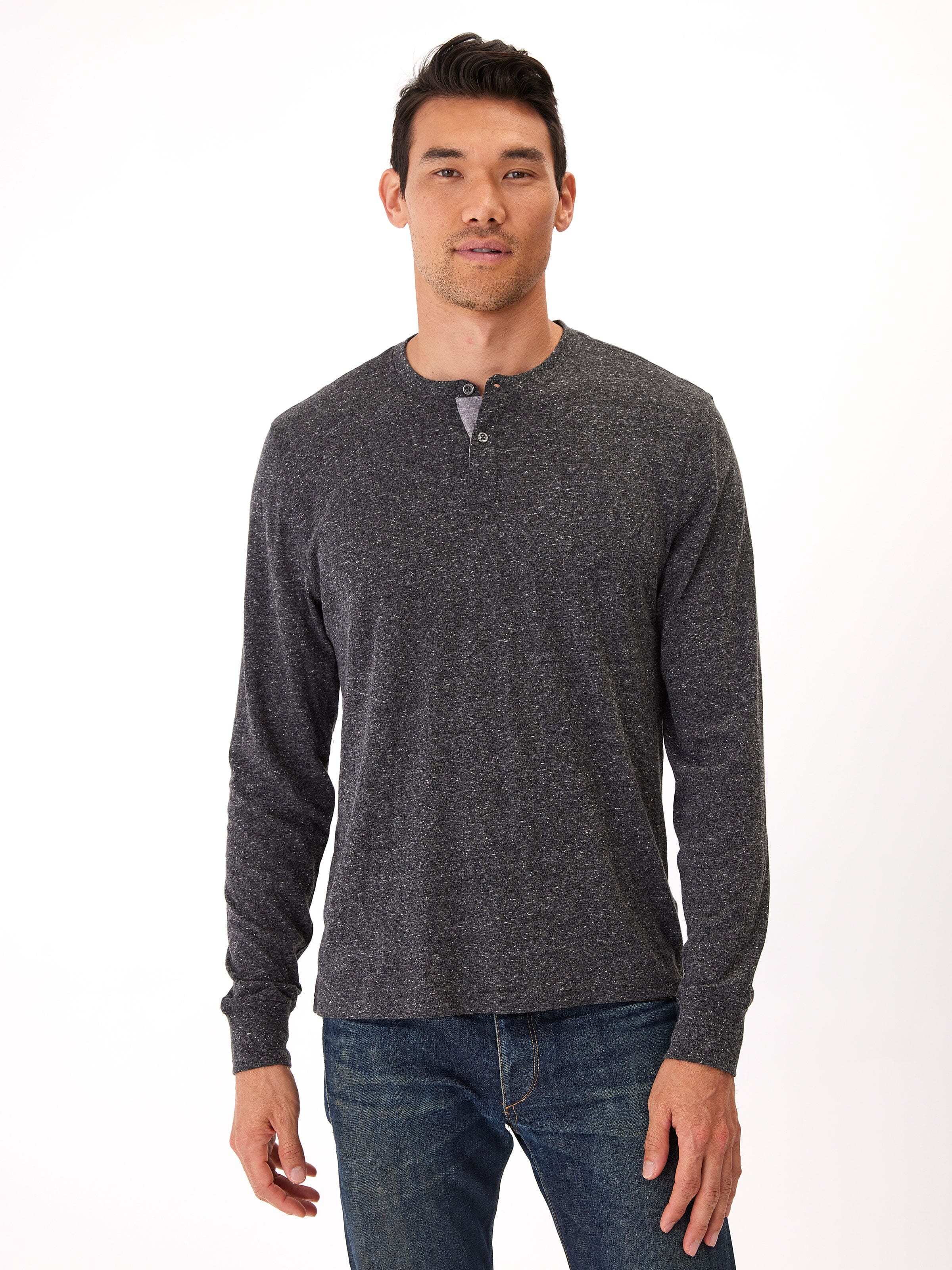 Long Sleeve Triblend 2-Button Henley Mens Tops Tshirt Long Threads 4 Thought 