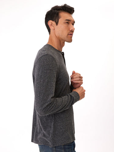 Long Sleeve Triblend 2-Button Henley Mens Tops Tshirt Long Threads 4 Thought
