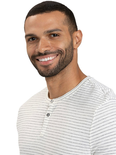 Stripe Triblend Jersey Short Sleeve Henley Mens Tops Tshirt Short Threads 4 Thought
