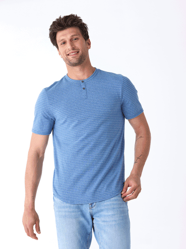 Stripe Triblend Jersey Short Sleeve Henley Mens Tops Tshirt Short Threads 4 Thought
