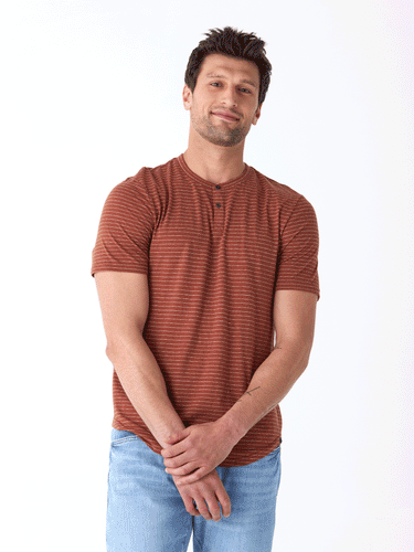 Stripe Triblend Jersey Short Sleeve Henley Mens Tops Tshirt Short Threads 4 Thought