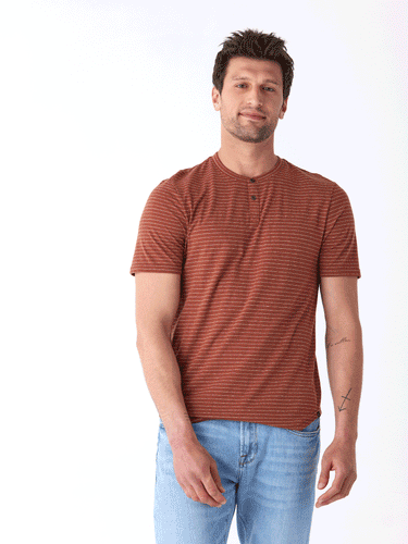 Stripe Triblend Jersey Short Sleeve Henley Mens Tops Tshirt Short Threads 4 Thought