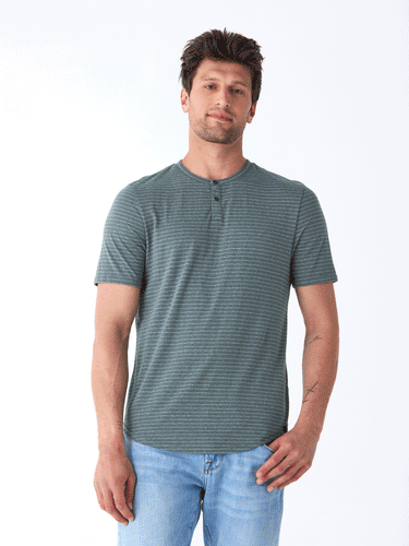 Stripe Triblend Jersey Short Sleeve Henley Mens Tops Tshirt Short Threads 4 Thought