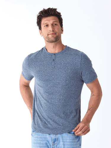 Stripe Triblend Jersey Short Sleeve Henley Mens Tops Tshirt Short Threads 4 Thought