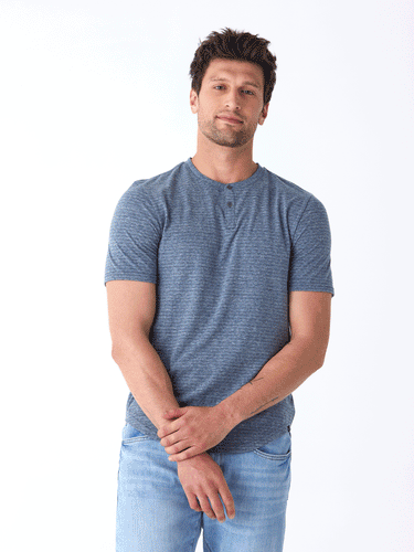 Stripe Triblend Jersey Short Sleeve Henley Mens Tops Tshirt Short Threads 4 Thought