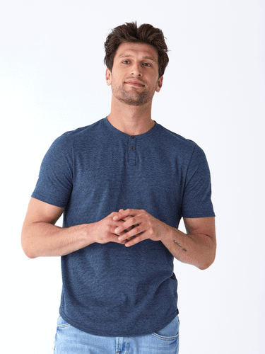 Black Fleck Triblend Henley Mens Tops Tshirt Short Threads 4 Thought