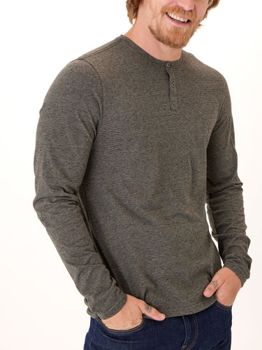 Braeden Black Fleck Long Sleeve Triblend Henley Mens Tops Tshirt Long Threads 4 Thought