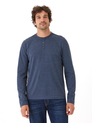 Braeden Black Fleck Long Sleeve Triblend Henley Mens Tops Tshirt Long Henley Threads 4 Thought