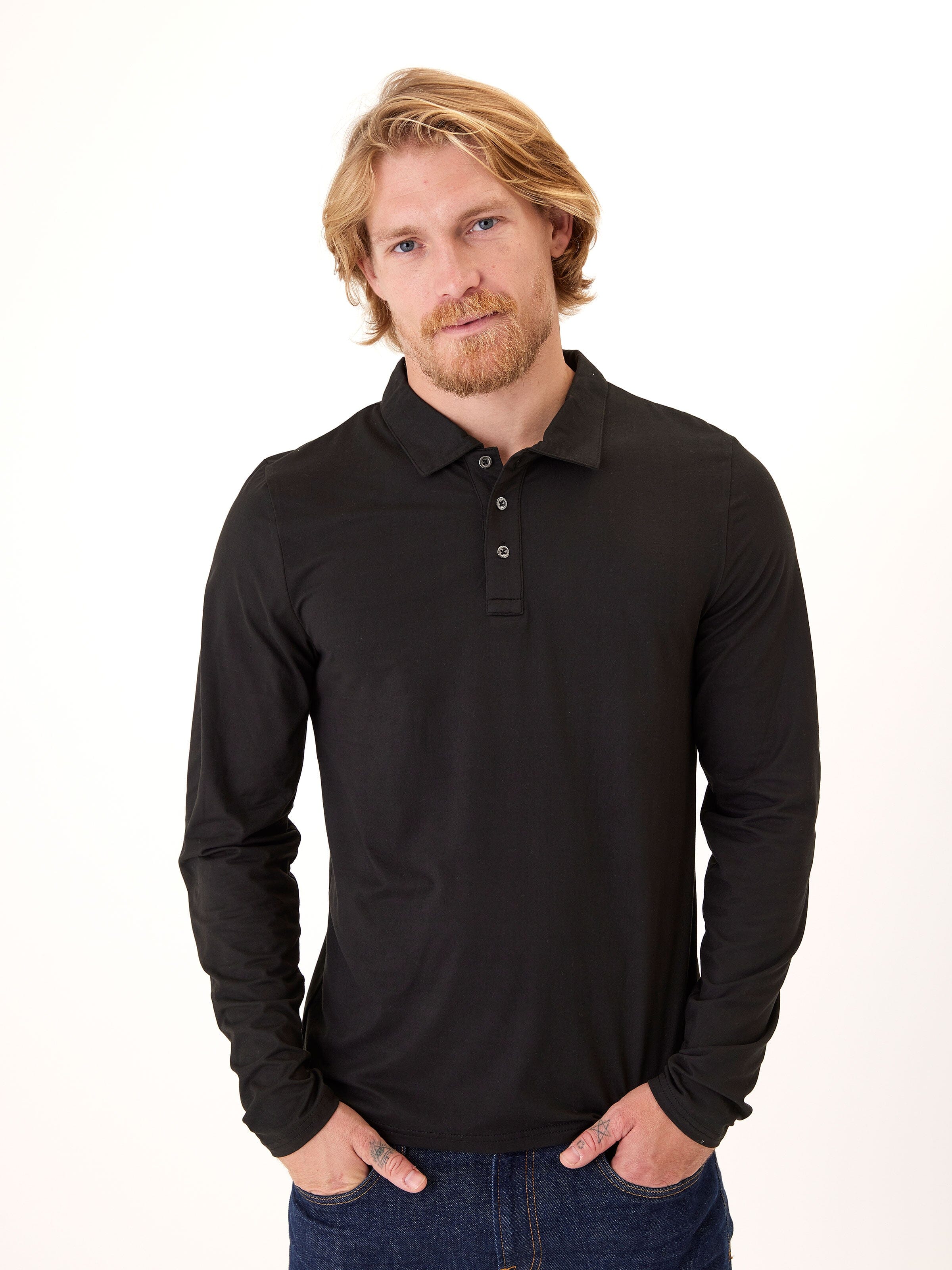 Luxe Jersey Long Sleeve Polo Mens Tops Tshirt Long Threads 4 Thought 