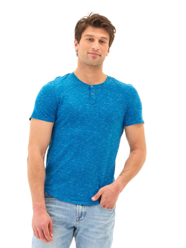 Two Tone Slub Jersey Henley Mens Tops Tshirt Short Threads 4 Thought
