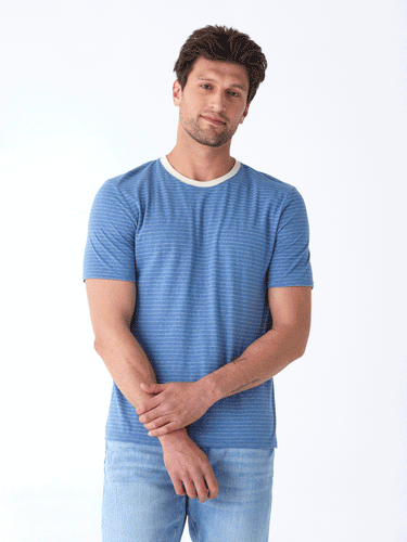 Stripe Triblend Jersey Crew Tee Mens Tops Tshirt Short Threads 4 Thought
