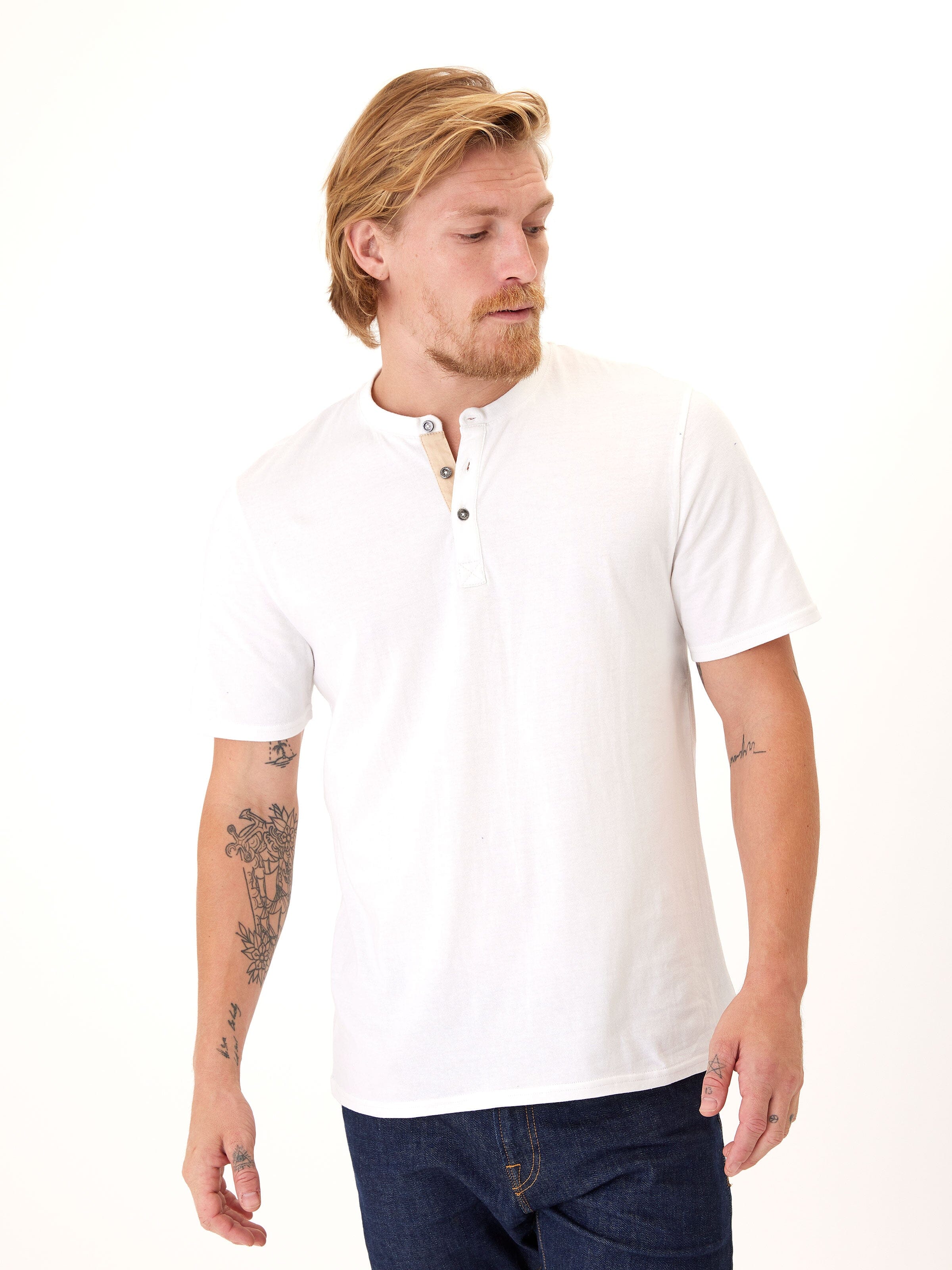 Chester Classic Jersey Contrast Henley Mens Tops Tshirt Short Threads 4 Thought 