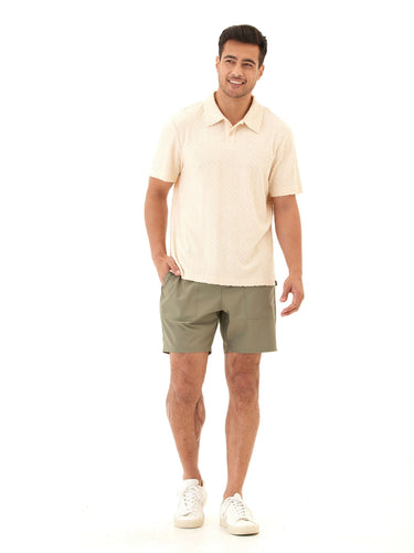Darryn Jacquard Terry 2-Button Polo Mens Tops Tshirt Short Polo Threads 4 Thought