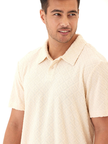 Darryn Jacquard Terry 2-Button Polo Mens Tops Tshirt Short Polo Threads 4 Thought