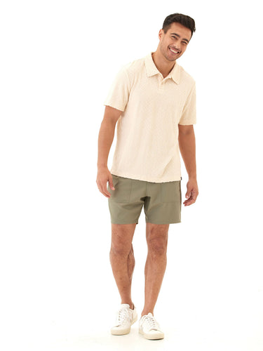 Darryn Jacquard Terry 2-Button Polo Mens Tops Tshirt Short Polo Threads 4 Thought