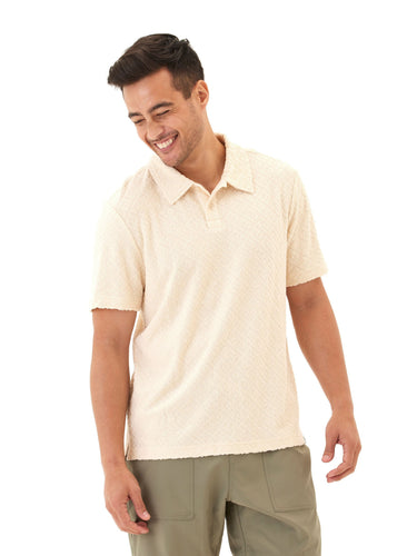 Darryn Jacquard Terry 2-Button Polo Mens Tops Tshirt Short Polo Threads 4 Thought