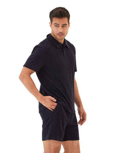 Darryn Jacquard Terry 2-Button Polo Mens Tops Tshirt Short Polo Threads 4 Thought