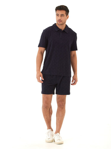 Darryn Jacquard Terry 2-Button Polo Mens Tops Tshirt Short Polo Threads 4 Thought