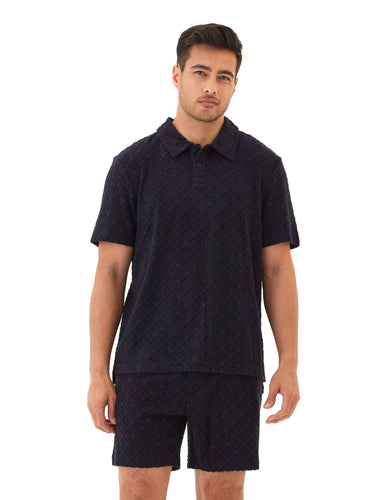 Darryn Jacquard Terry 2-Button Polo Mens Tops Tshirt Short Polo Threads 4 Thought