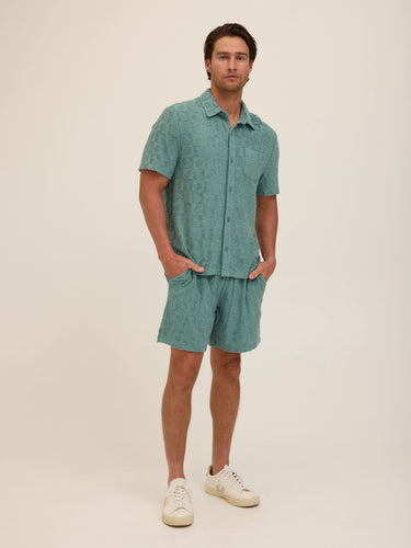 Paxton Tile Leaf Jacquard Terry Button-Down Pocket Shirt Mens Tops Tshirt Short Threads 4 Thought
