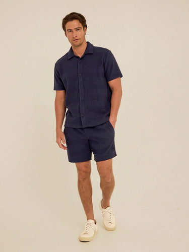 Archer Jacquard Textured Stripe Button-Down Pocket Shirt Mens Tops Tshirt Short Threads 4 Thought
