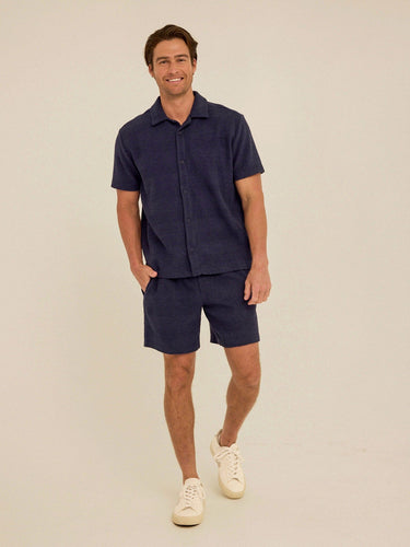 Archer Jacquard Textured Stripe Button-Down Pocket Shirt Mens Tops Tshirt Short Threads 4 Thought