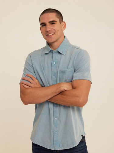 Dorian Mineral Wash Jersey Short Sleeve Button-Down Threads 4 Thought