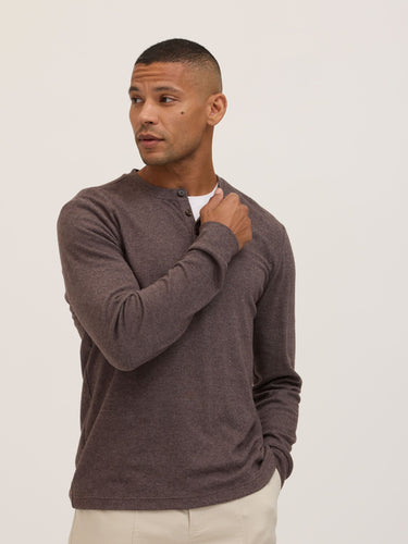 Elias Brushed Jacquard Long Sleeve Henley Mens Tops Tshirt Long Henley Threads 4 Thought
