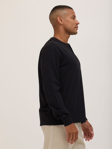 Doug Essential Jersey Long Sleeve 3-Button Henley Mens Tops Tshirt Long Henley Threads 4 Thought