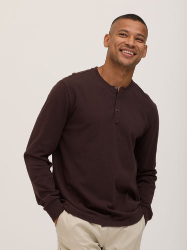 Doug Essential Jersey Long Sleeve 3-Button Henley Mens Tops Tshirt Long Henley Threads 4 Thought