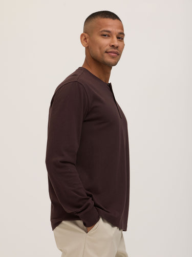Doug Essential Jersey Long Sleeve 3-Button Henley Mens Tops Tshirt Long Henley Threads 4 Thought