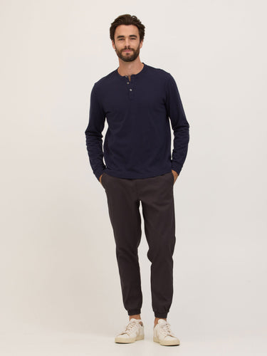 Doug Essential Jersey Long Sleeve 3-Button Henley Mens Tops Tshirt Long Henley Threads 4 Thought