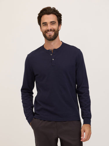 Doug Essential Jersey Long Sleeve 3-Button Henley Mens Tops Tshirt Long Henley Threads 4 Thought