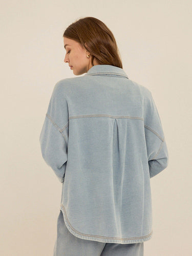 Blaire Denim Terry Button-Down Womens Tops Long Shirt Threads 4 Thought