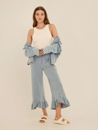 Blaire Denim Terry Button-Down Womens Tops Long Shirt Threads 4 Thought