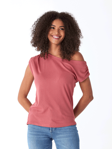 Leoni Off-Shoulder Feather Rib Top Womens Tops Short Threads 4 Thought