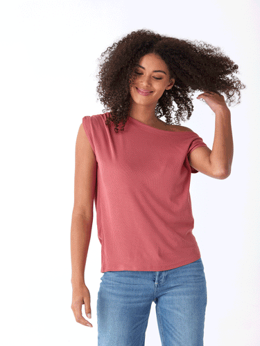 Leoni Off-Shoulder Feather Rib Top Womens Tops Short Threads 4 Thought